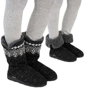 Muk Luks Women's Sise 9 Knit Foldover Slipper Boot New Grey Faux Fur Lined